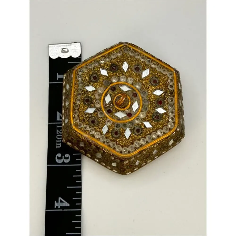 Vintage Embellished Hexagonal Jeweled Trinket Box
